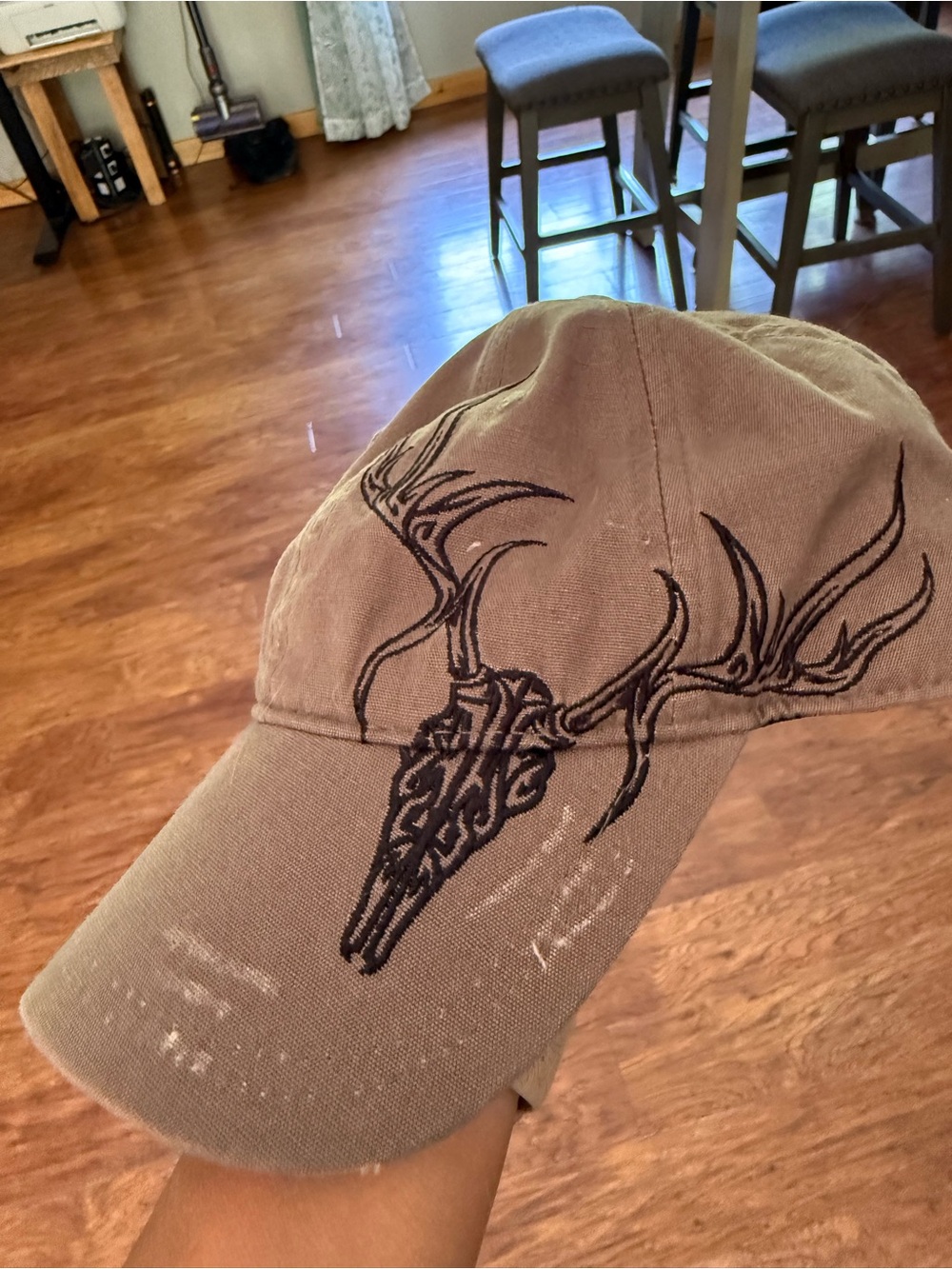 Cabela's Tan Baseball Cap with Black Deer Skull Embroidery